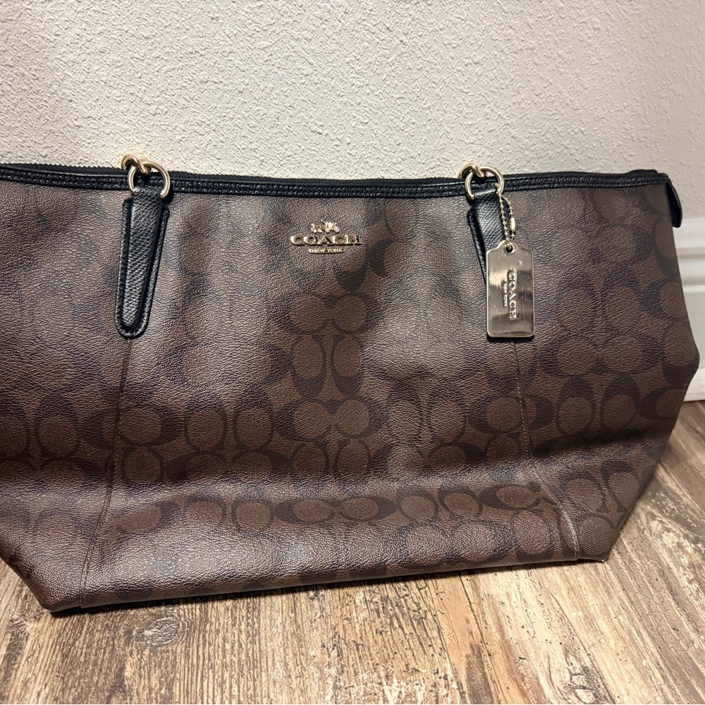 Coach Dark Brown Signature Tote